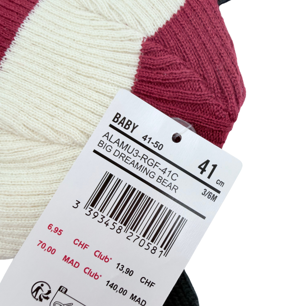 Bonnet bébé à oreilles bordeaux et écru - 3-6 mois