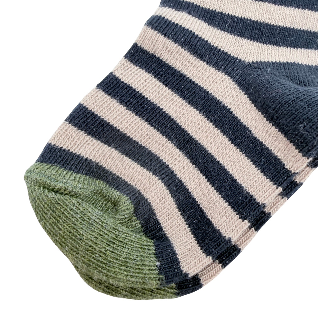 Chaussettes rayées bleu marine, beige et vert - 19