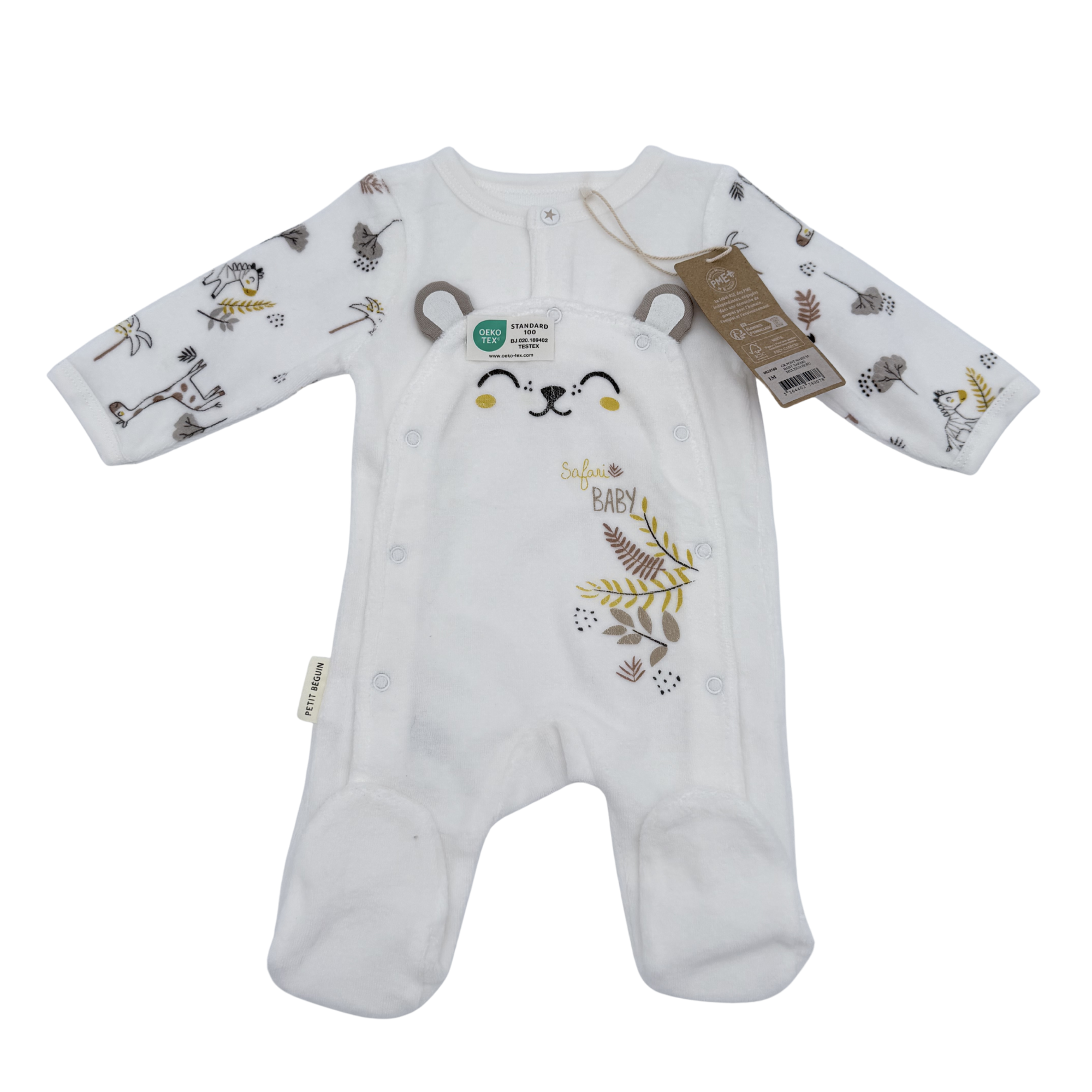 Pyjama velours blanc safari — 1 mois