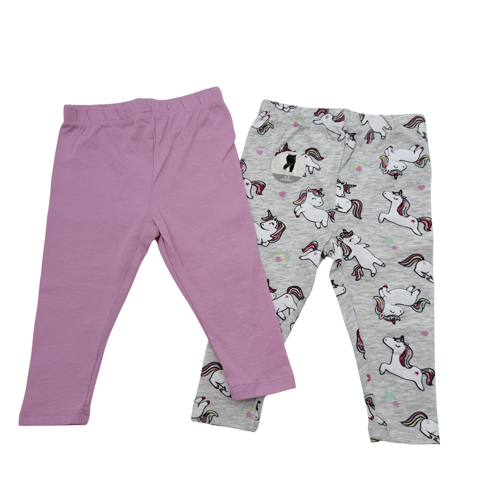 Lot de 2 leggings rose et licornes — 9 mois