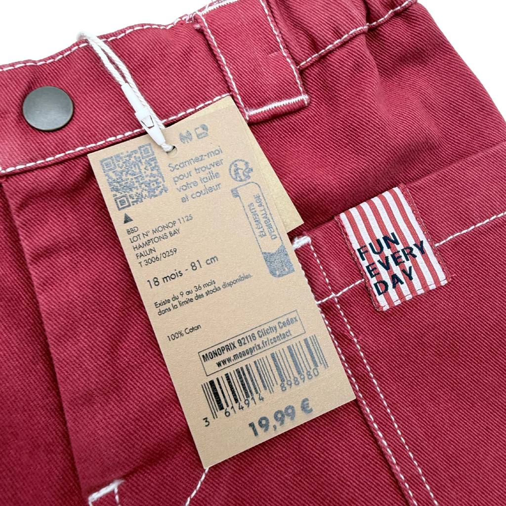 Pantalon rouge à poches contrastées - 18 mois
