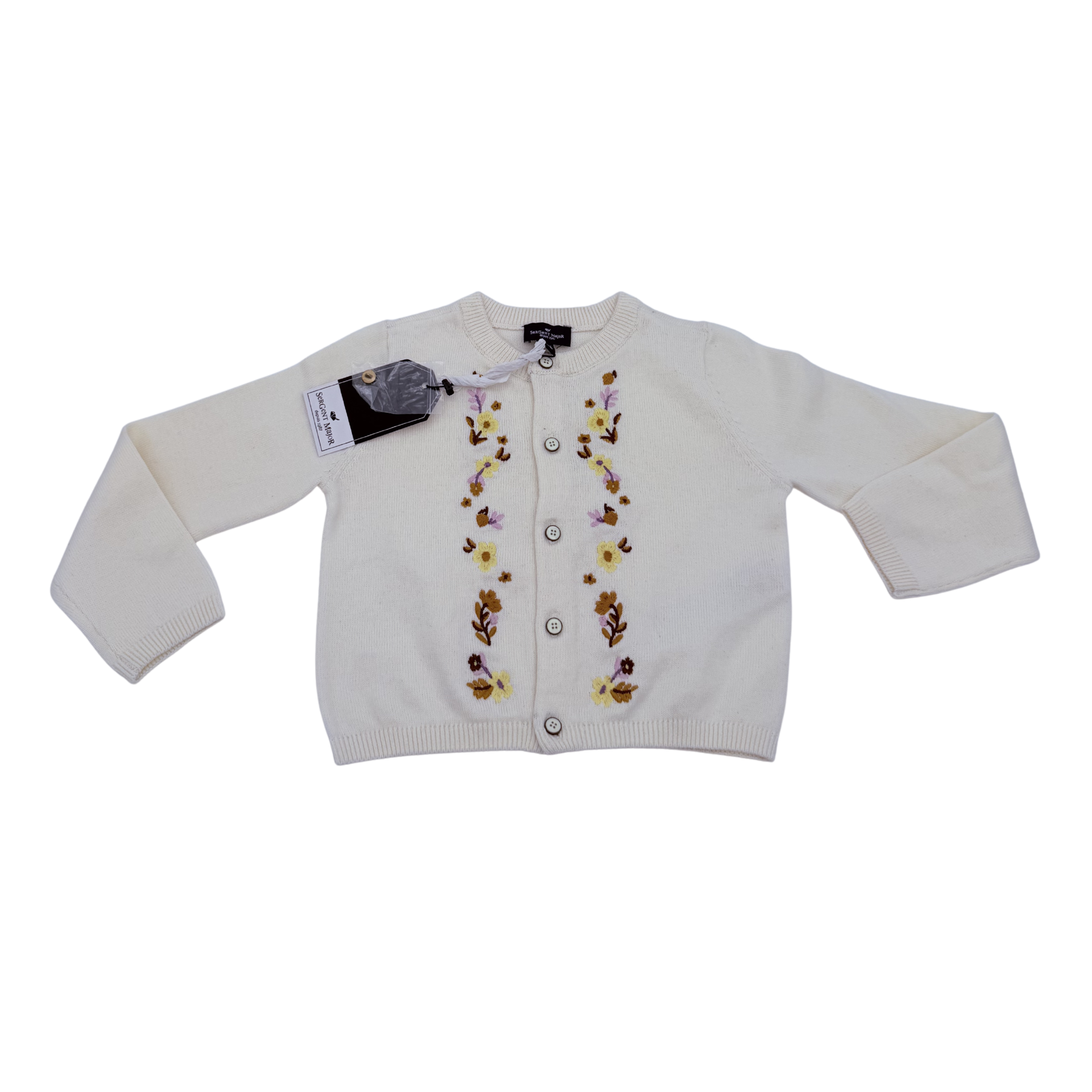 Gilet en maille écru brodé fleurs — 2-3 ans