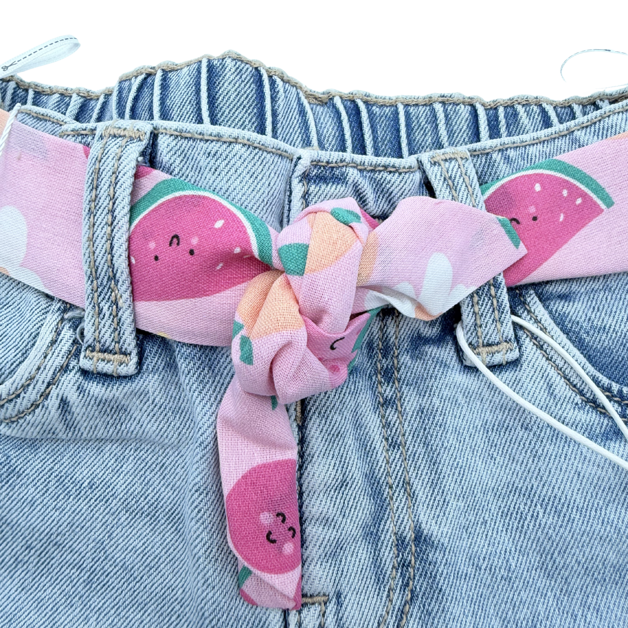 Short en jean avec ceinture fantaisie rose - 3 ans