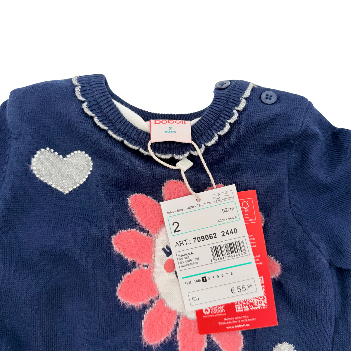Robe en maille bleu marine à fleurs - 2 ans