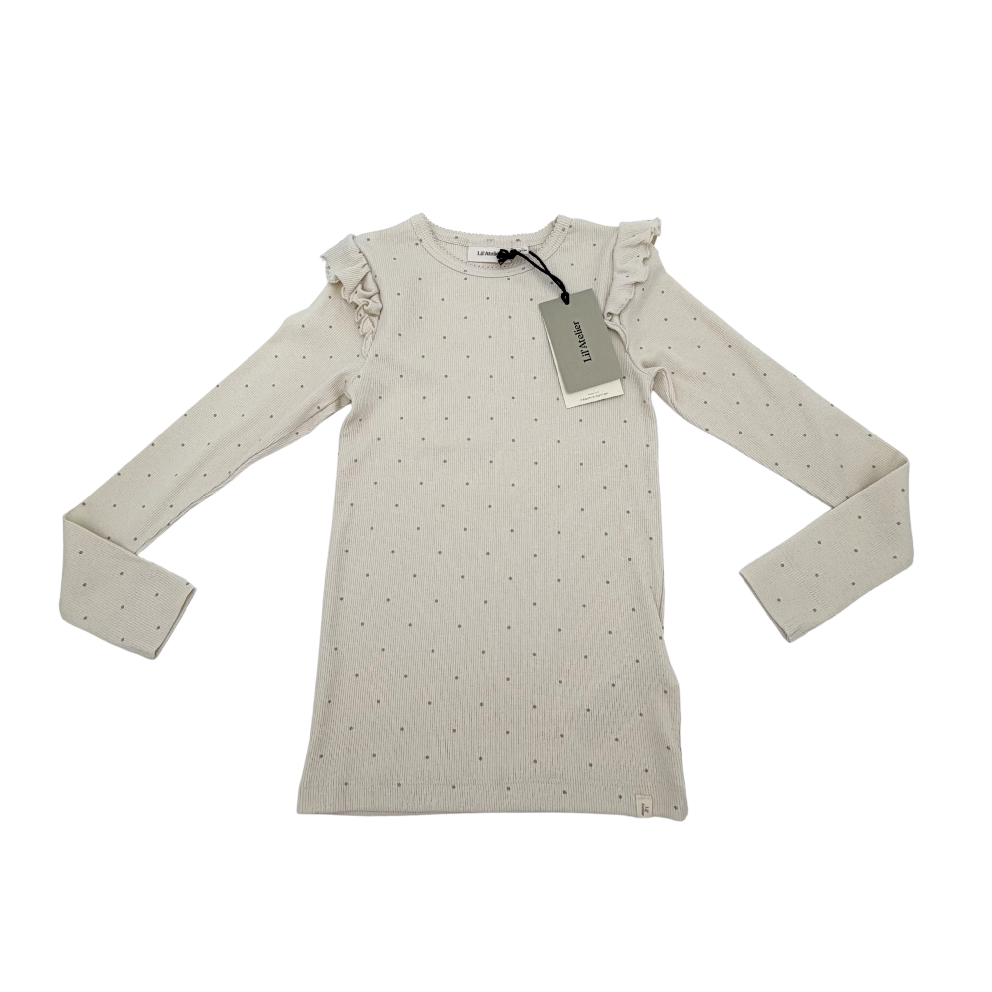 T-shirt manches longue écru côtelé à pois — 7-8 ans