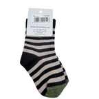 Chaussettes rayées bleu marine, beige et vert - 19