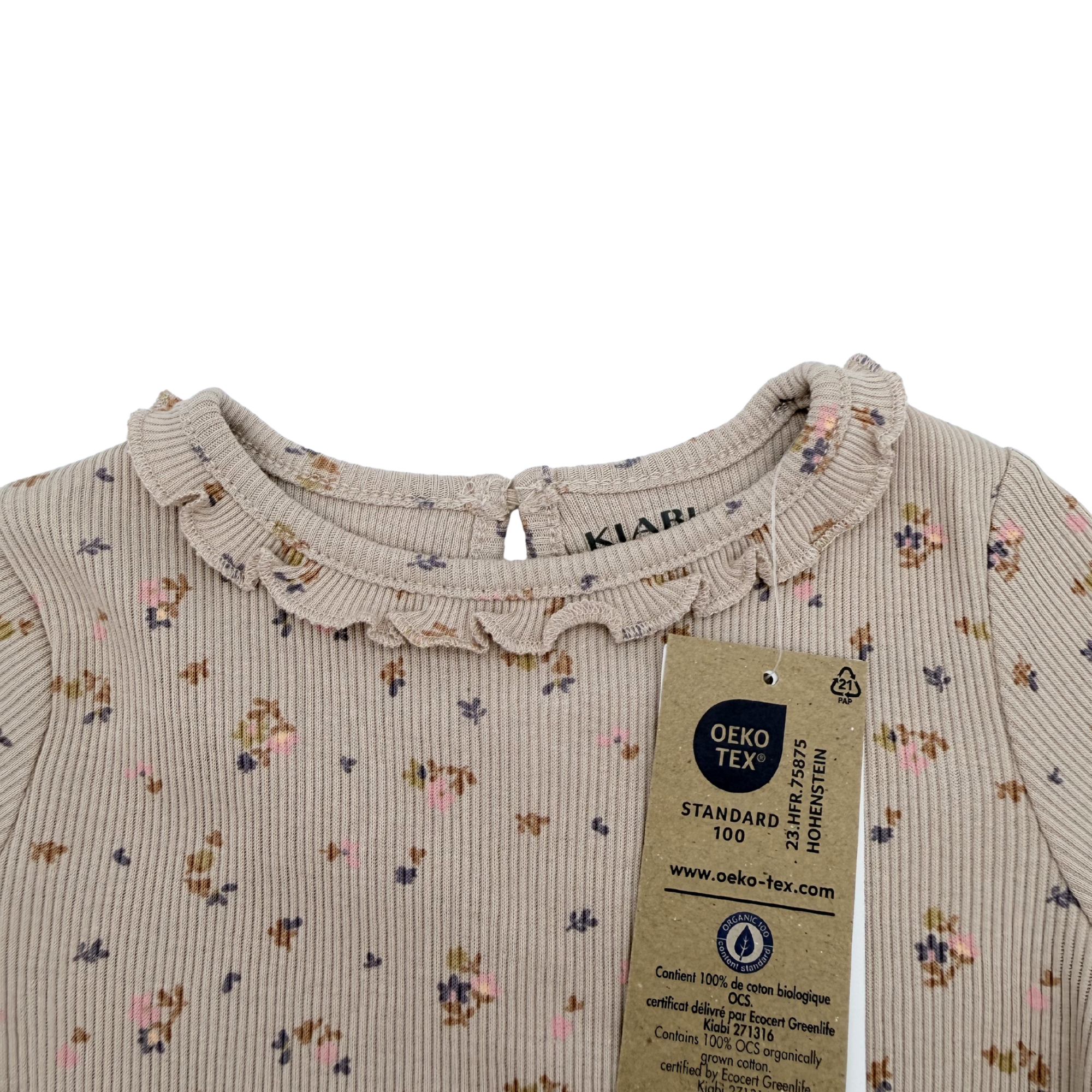 T-shirt manches longues côtelé fleuri — 6 mois