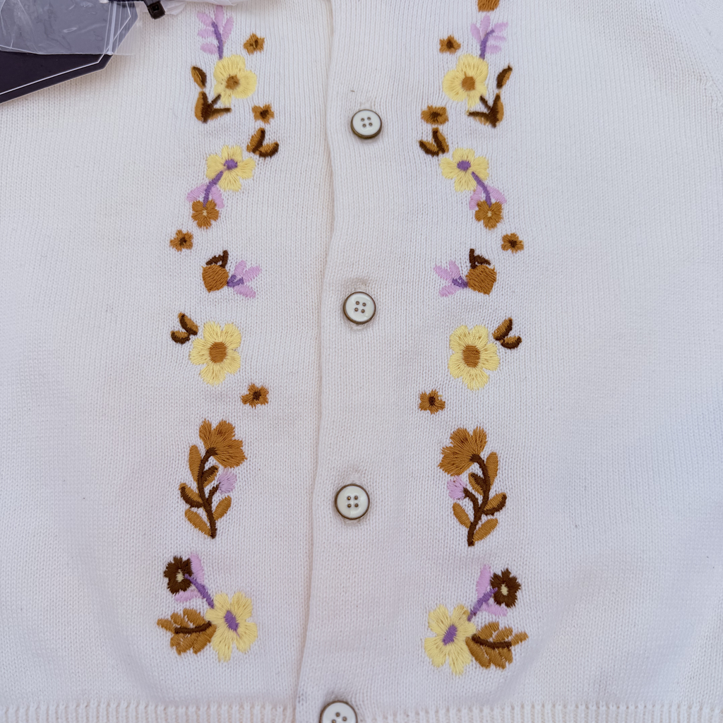 Gilet en maille écru brodé fleurs — 2-3 ans