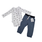 Ensemble bébé body imprimé et pantalon bleu — 12 mois
