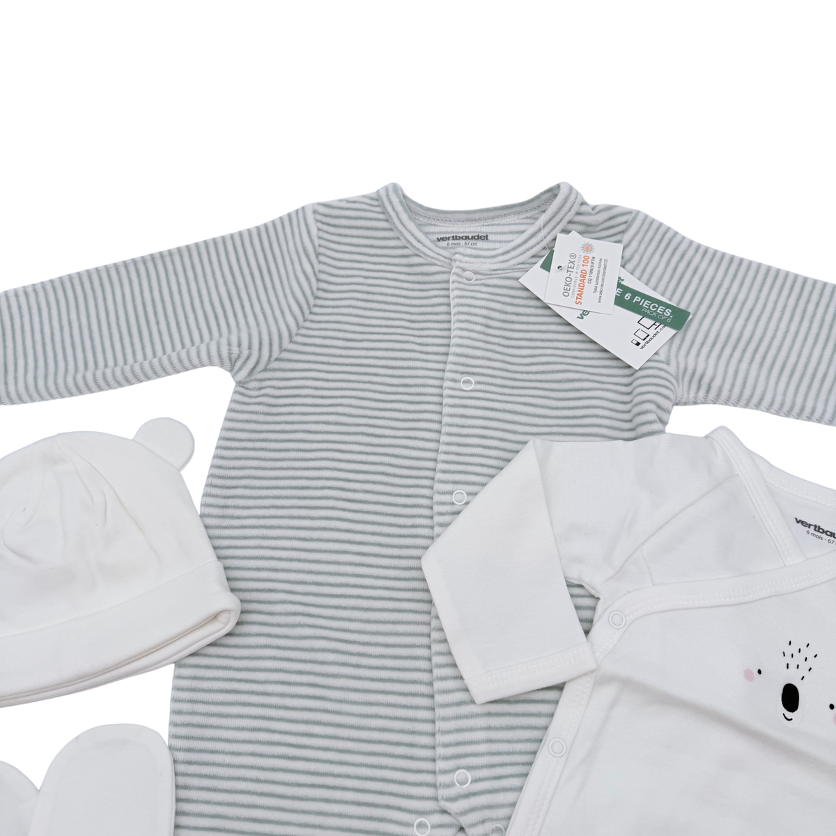Coffret bébé blanc et vert motif koala – 6 mois