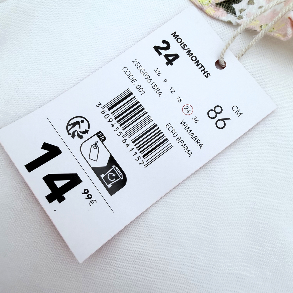 T-shirt blanc à col volanté et papillons — 24 mois