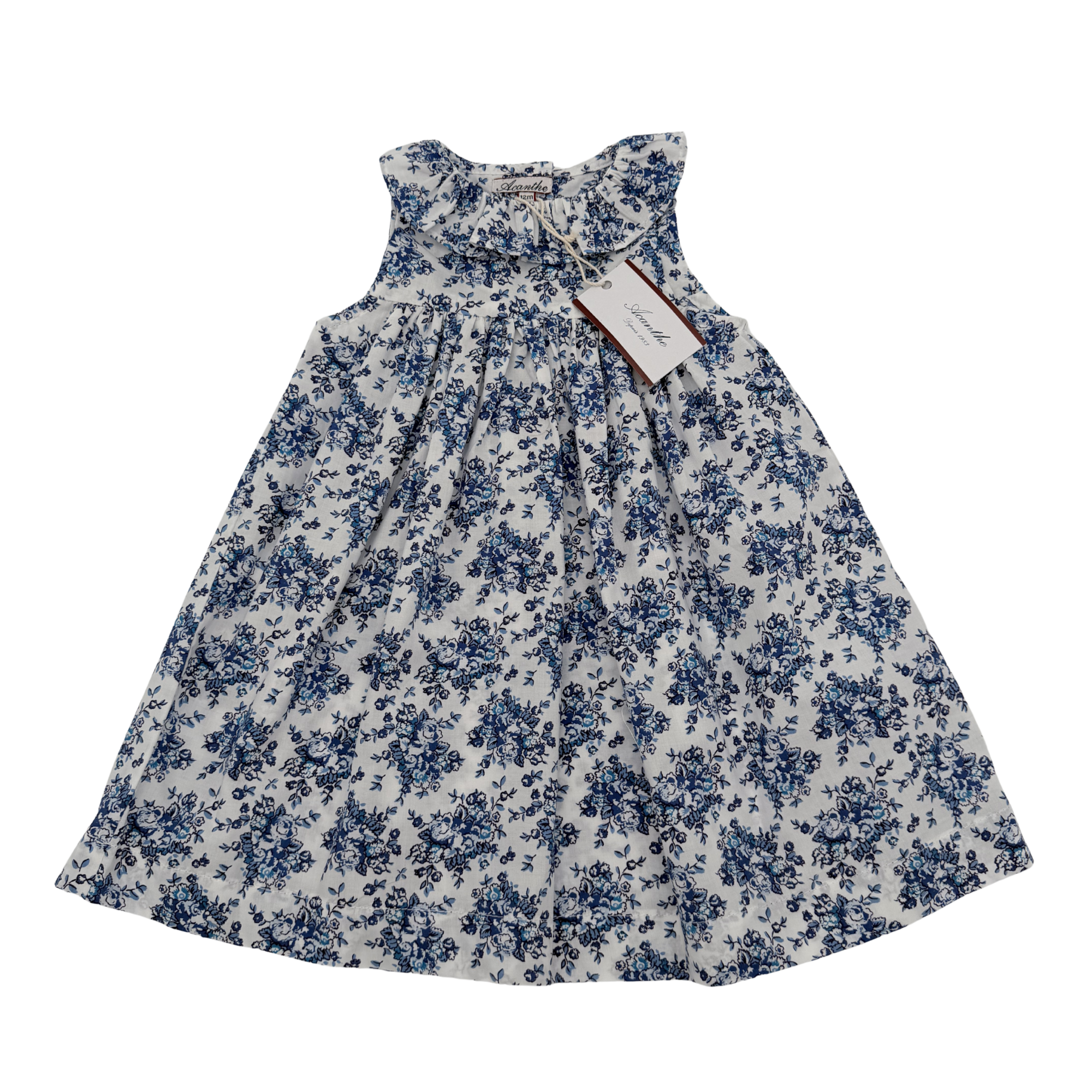 Robe fleurie bleue et blanche — 12 mois
