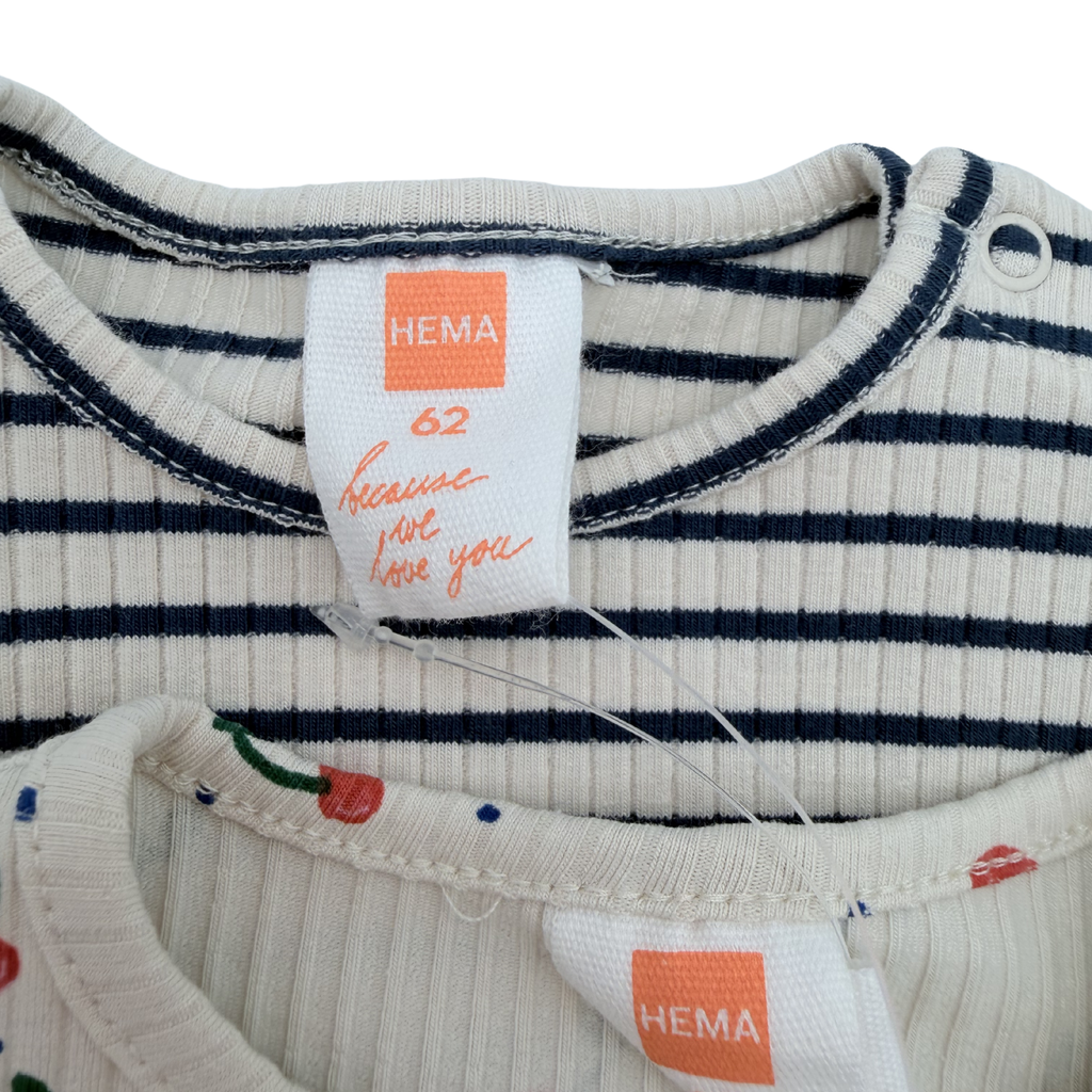 Lot de 2 t-shirts côtelés imprimés cerises — 2-4 mois
