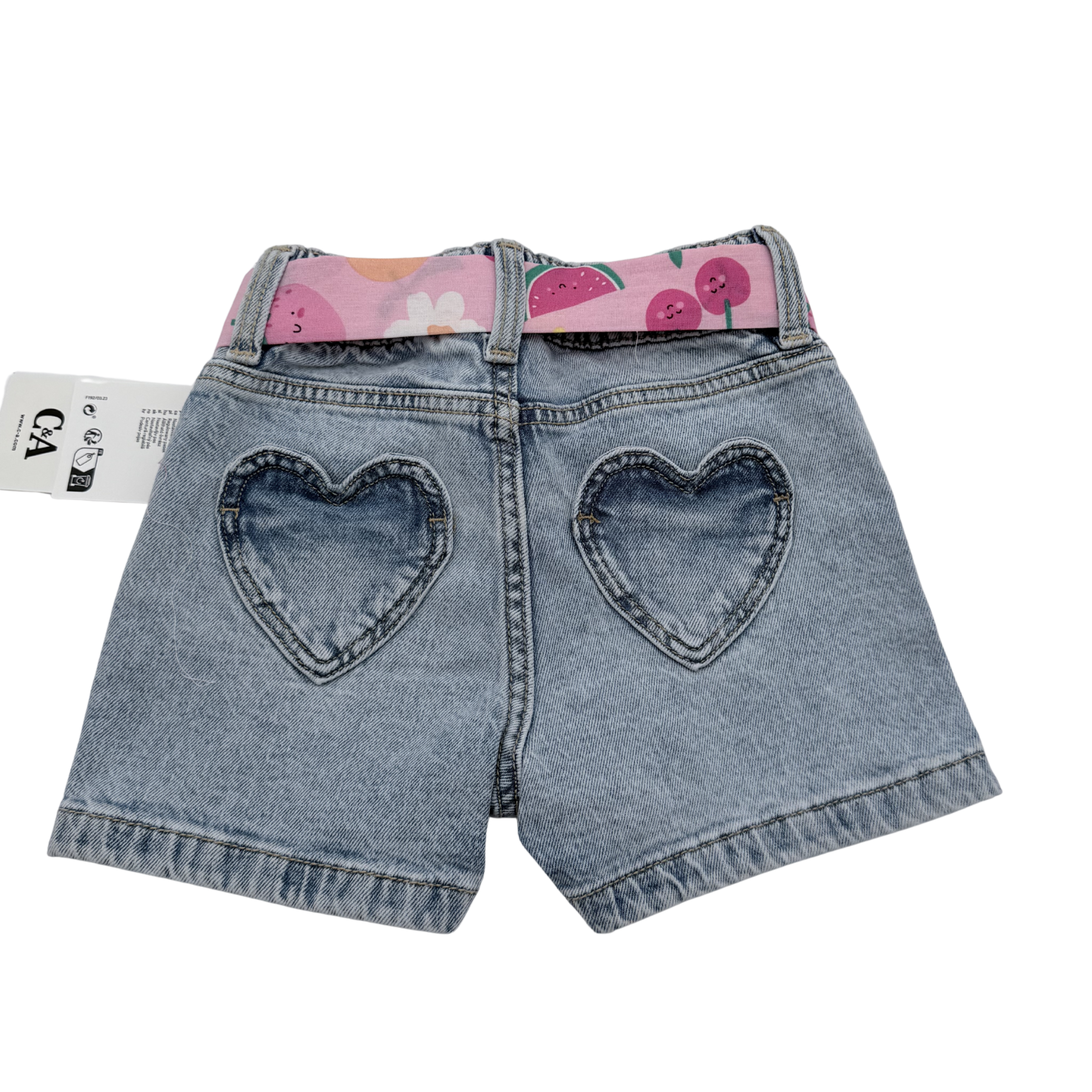 Short en jean avec ceinture fantaisie rose - 3 ans