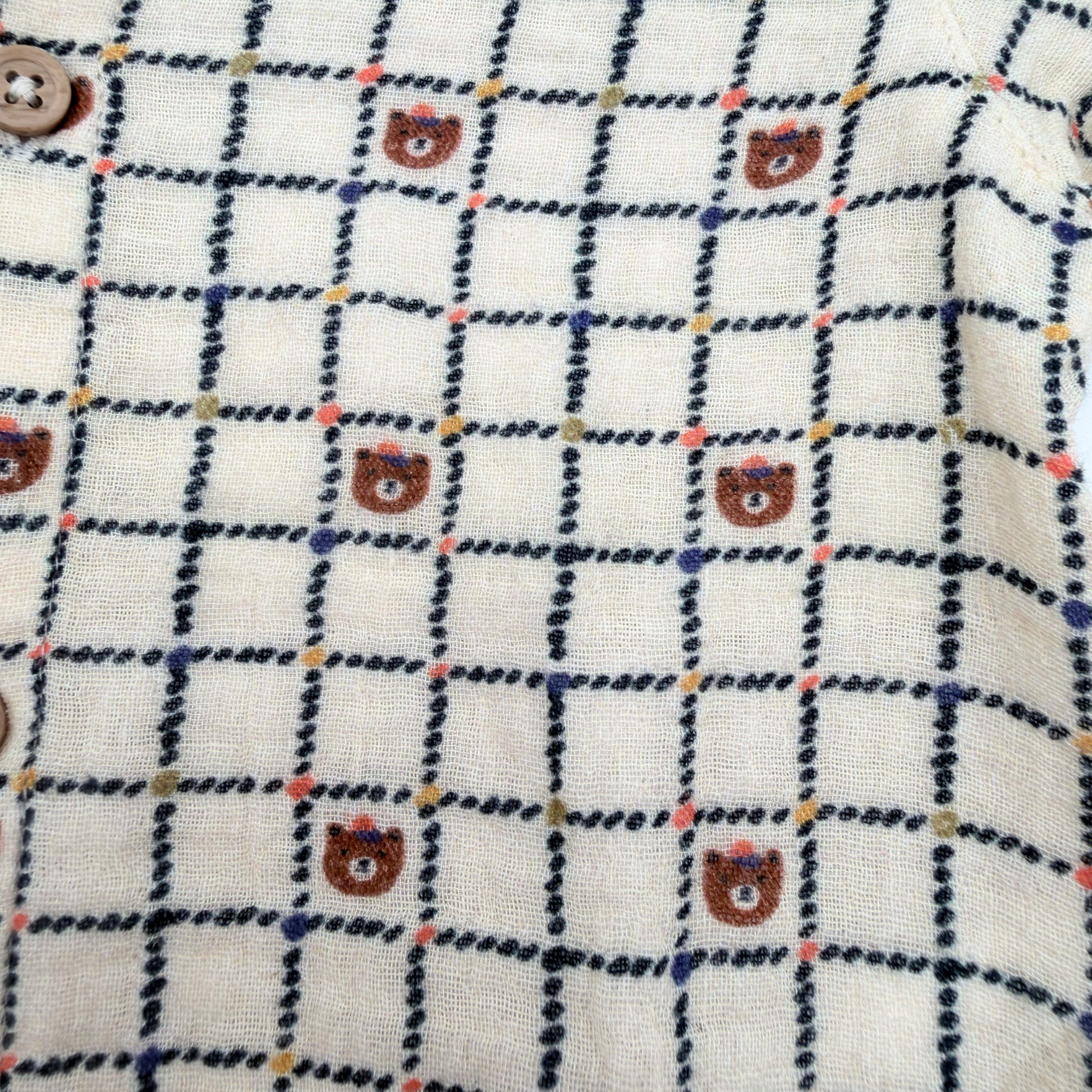 Chemise à carreaux et petits oursons - 9 mois