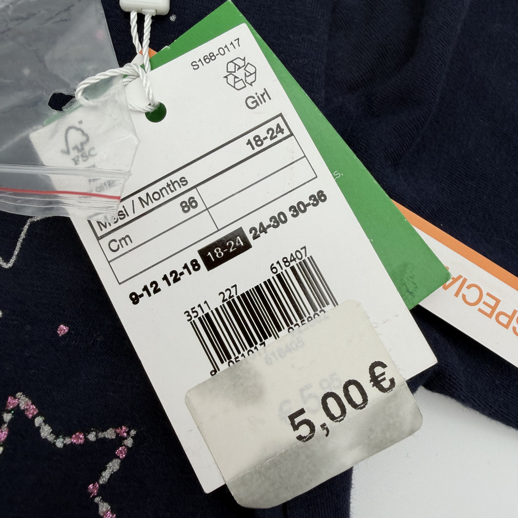 T-shirt noir étoiles pailletées — 18-24 mois