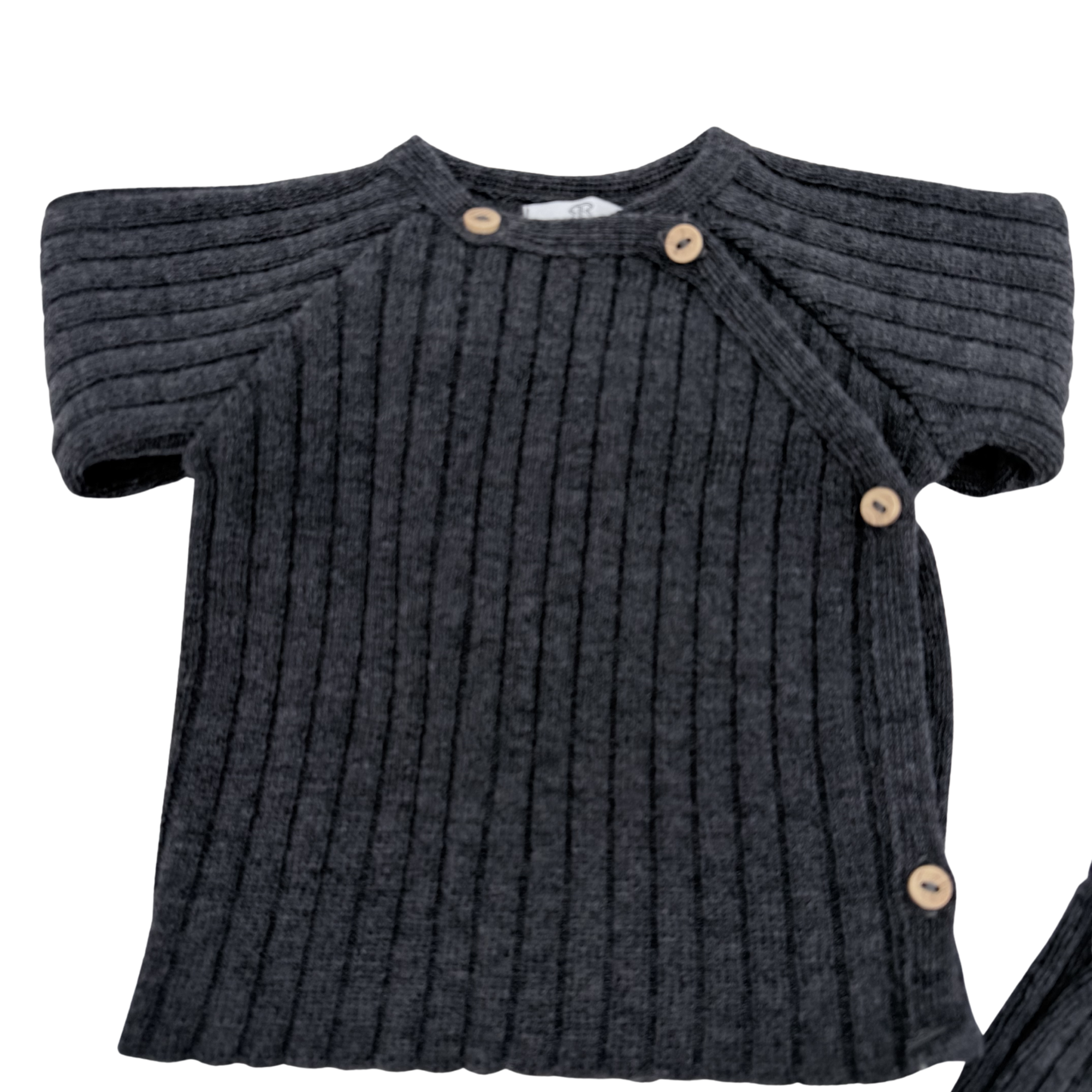 Ensemble maille côtelée anthracite bébé avec bonnet — 6 mois