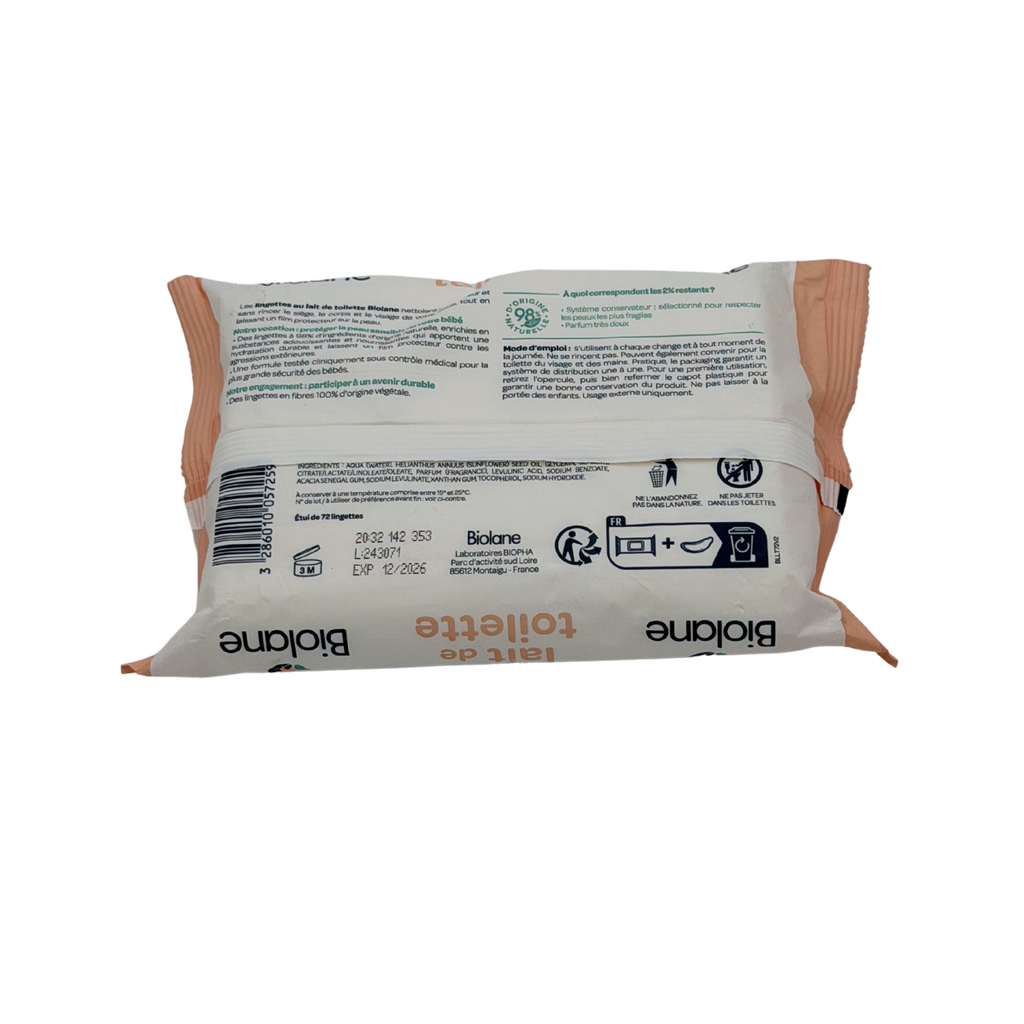 Paquet de 72 lingettes lait de toilette