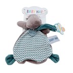Doudou plat hippopotame avec attache-sucette