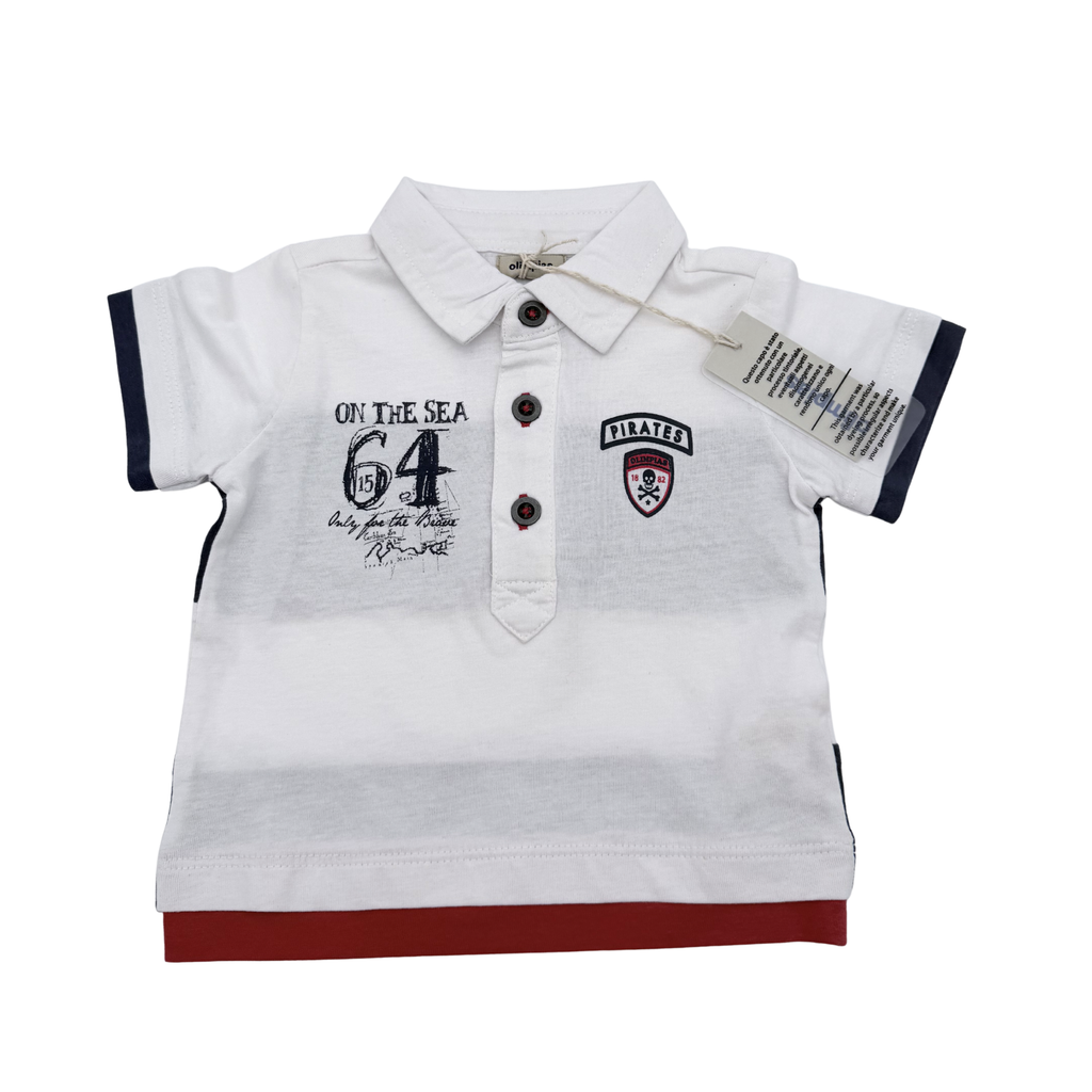 Polo blanc imprimé pirate — 6 mois