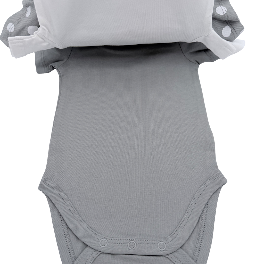 Lot de 3 bodies gris et blancs à pois  — 1 mois
