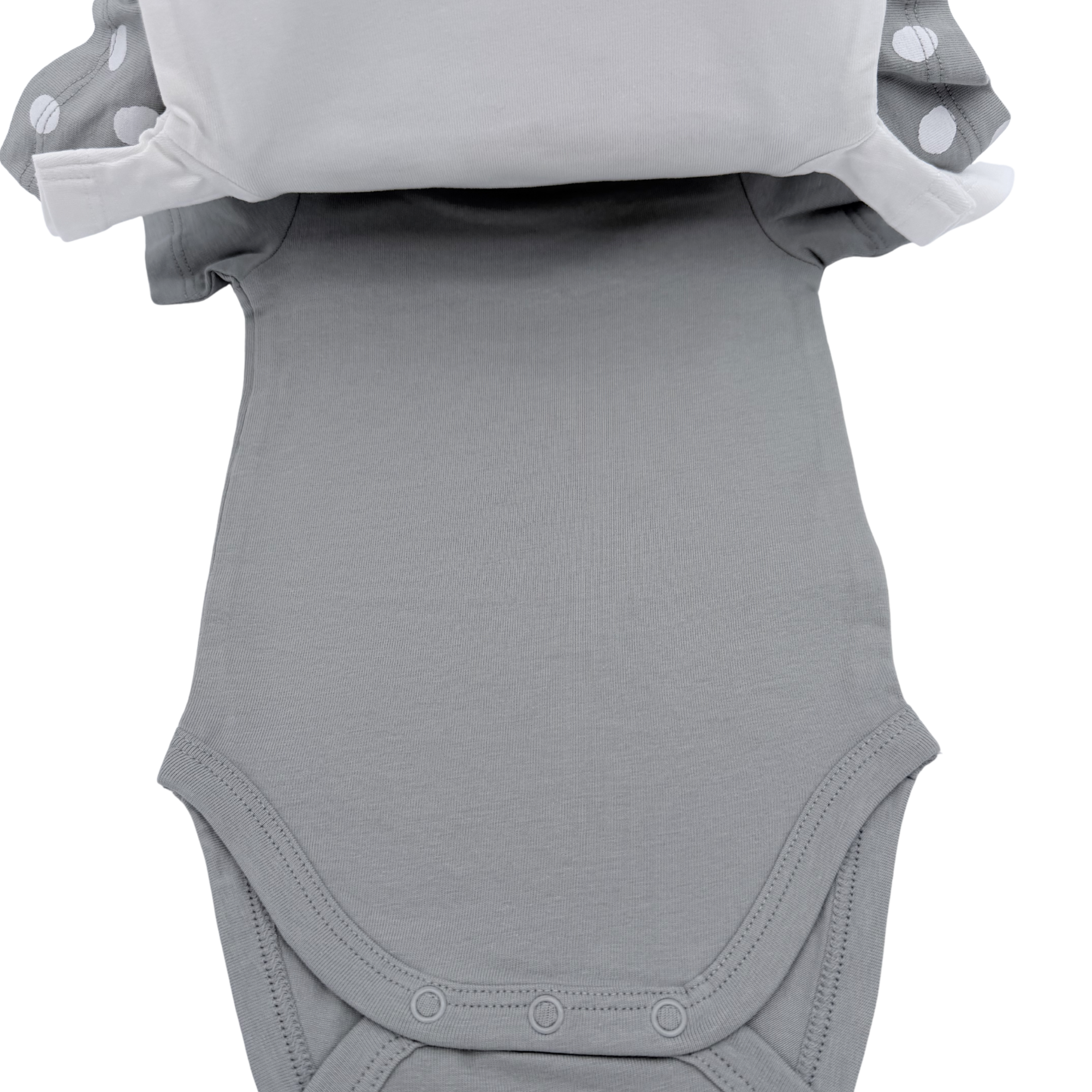 Lot de 3 bodies gris et blancs à pois  — 1 mois