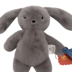 Peluche lapin gris et son doudou bleu