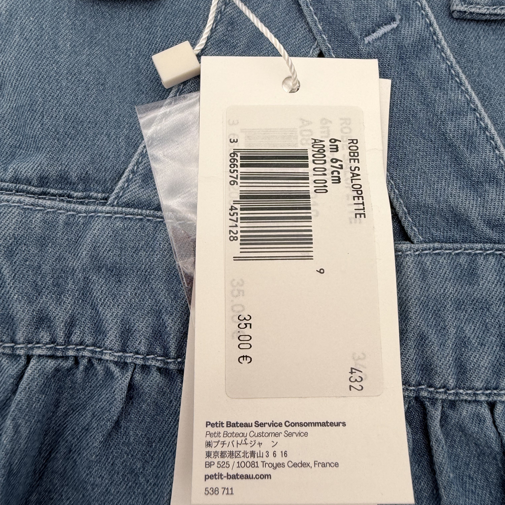 Robe salopette en denim bleu — 6 mois