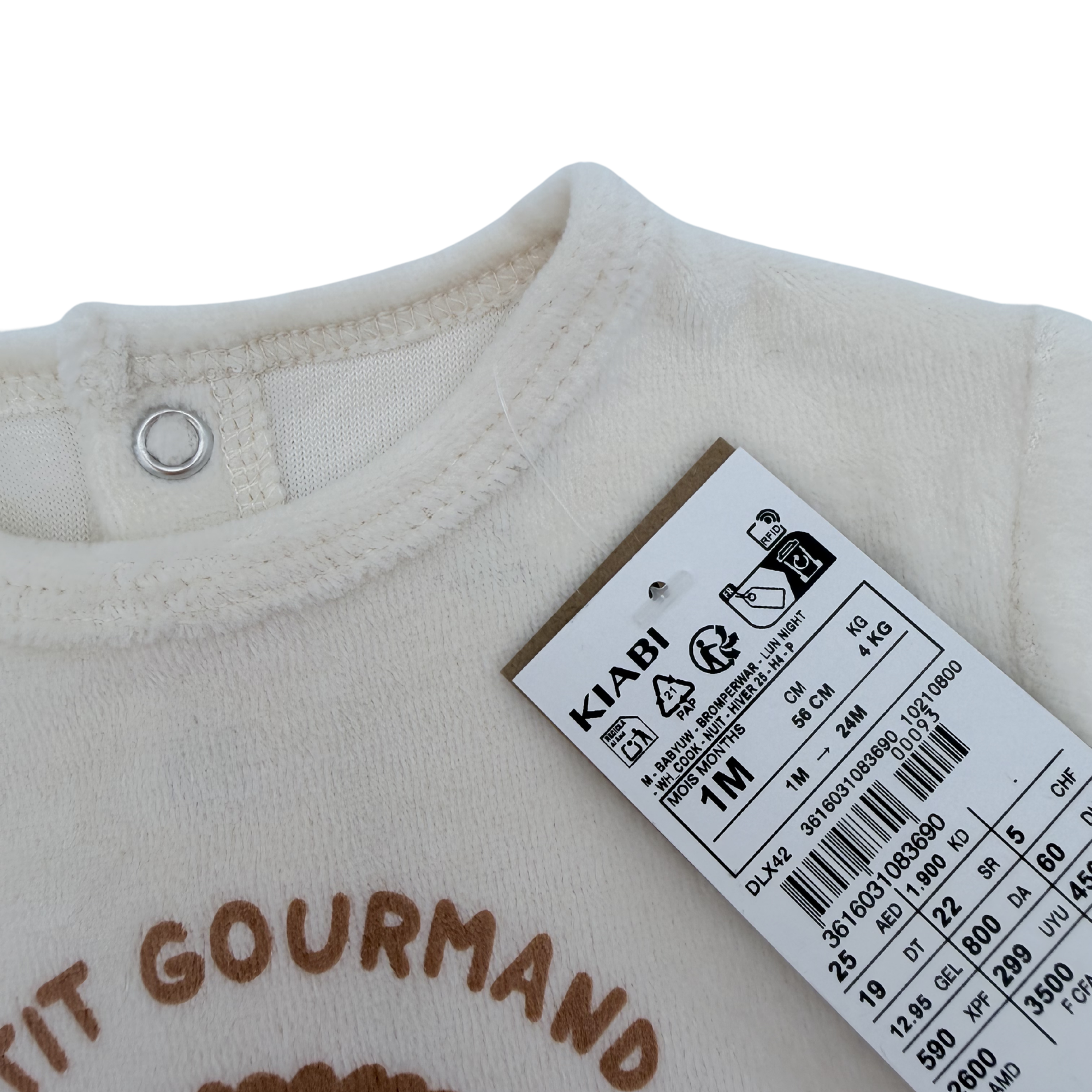 Pyjama velours écru “Petit Gourmand” — 1 mois