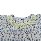 Robe fleurie blanche et bleu avec bloomer jaune — 6 mois