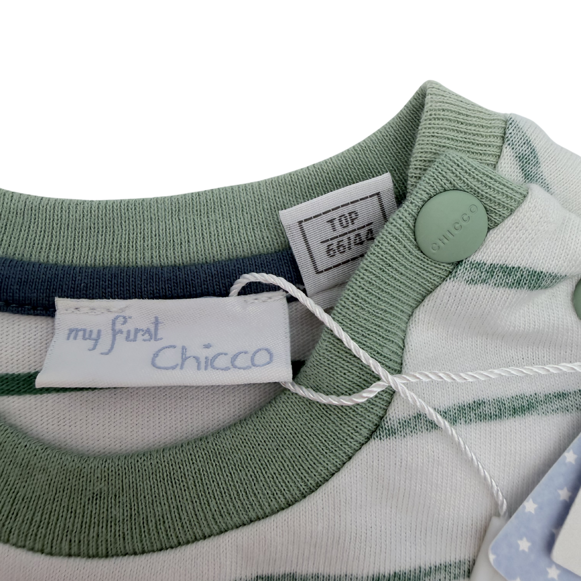 T-shirt manches courtes rayé blanc vert imprimé — 9 mois