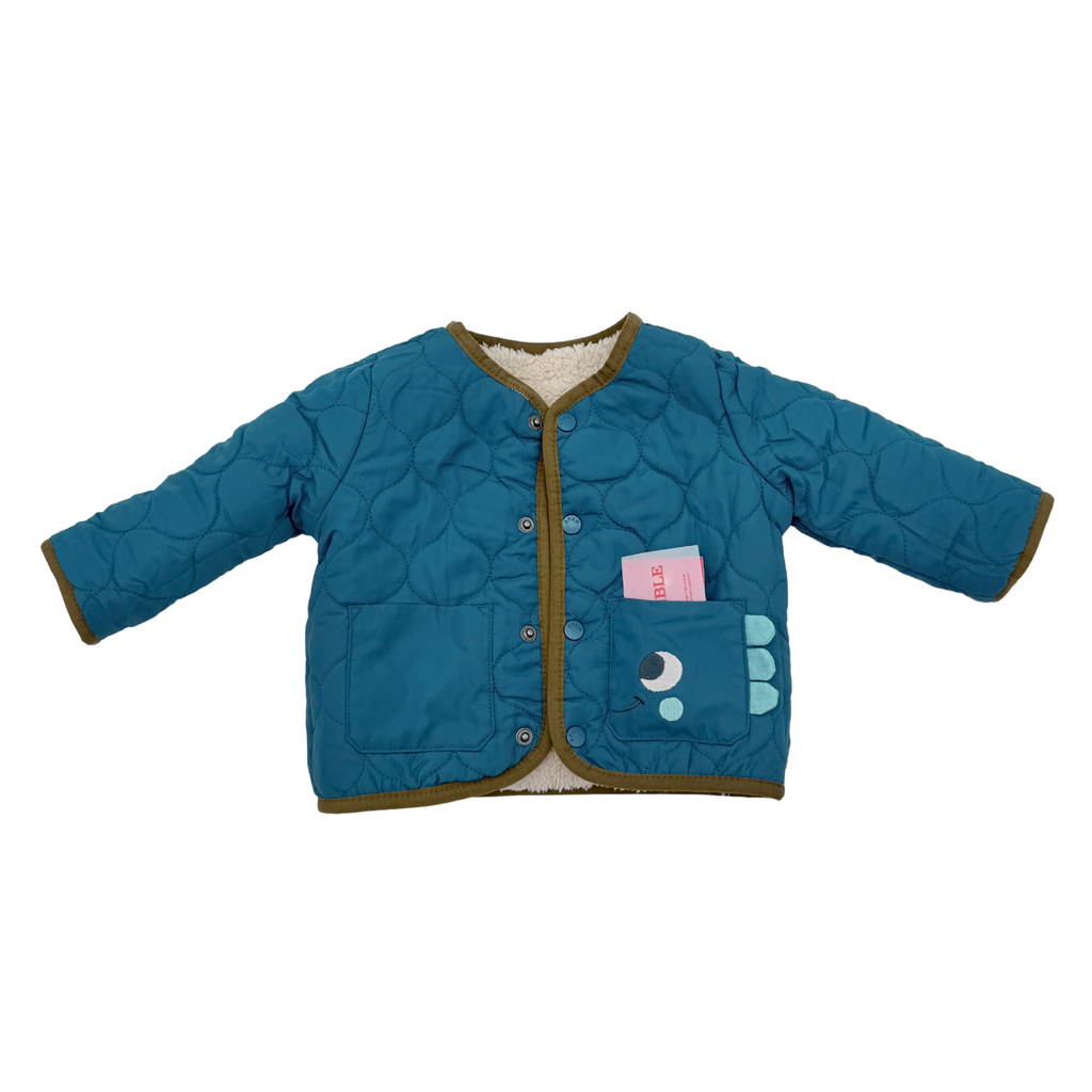 Veste réversible bébé écrue et bleu canard - 6 mois