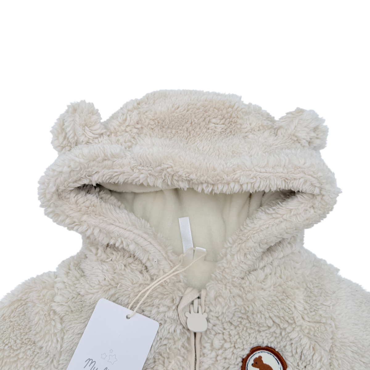Veste bébé en sherpa à capuche écru - 1 mois
