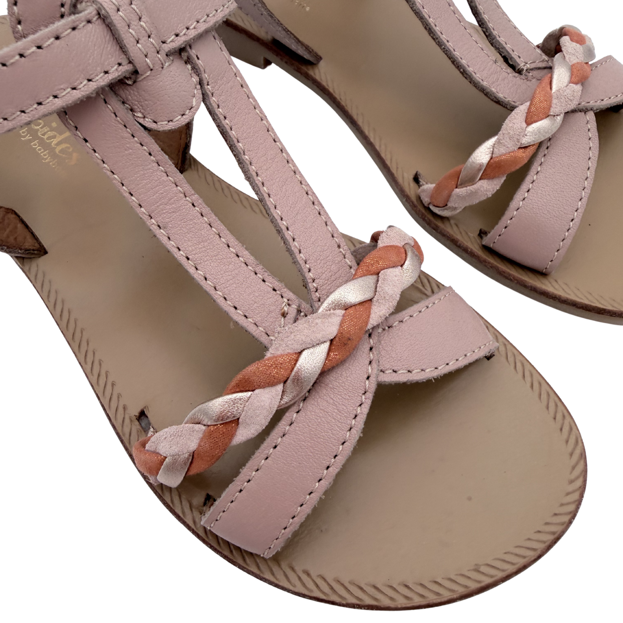 Sandales ouvertes rose poudré tressées — 30