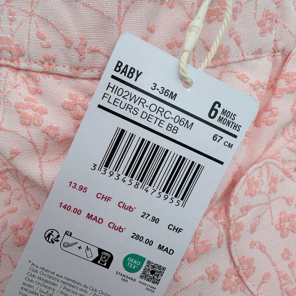 Short bébé fille rose à motif fleuri ton sur ton - 6 mois
