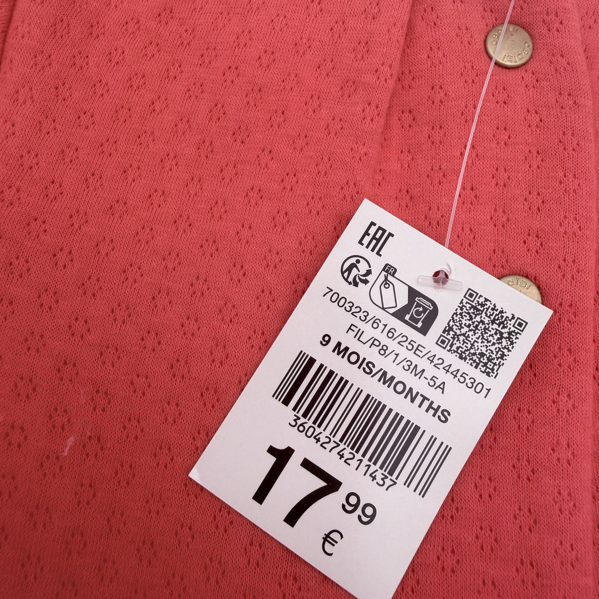 Gilet texturé corail — 9 mois