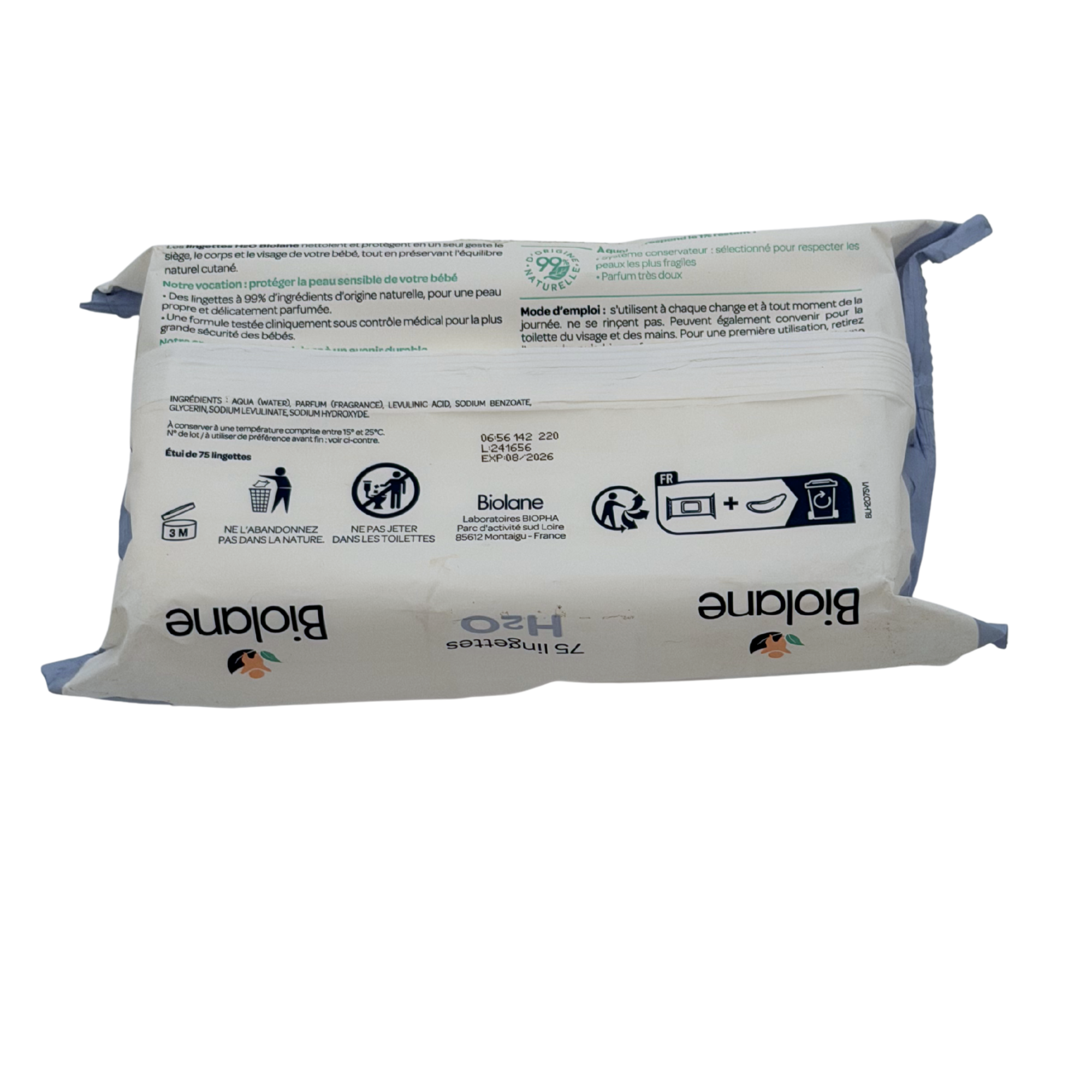 Paquet de 75 lingettes H2O