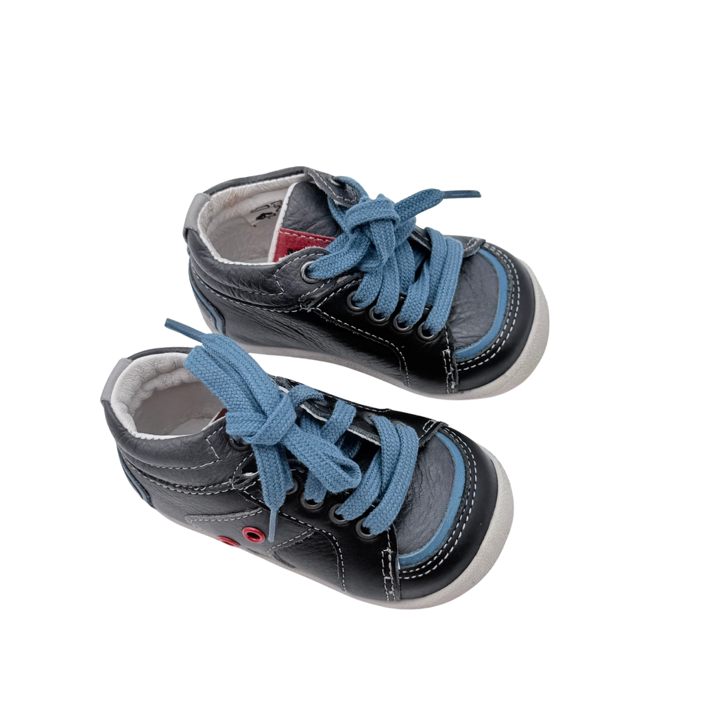 Baskets montantes grises et bleues à lacets - 18