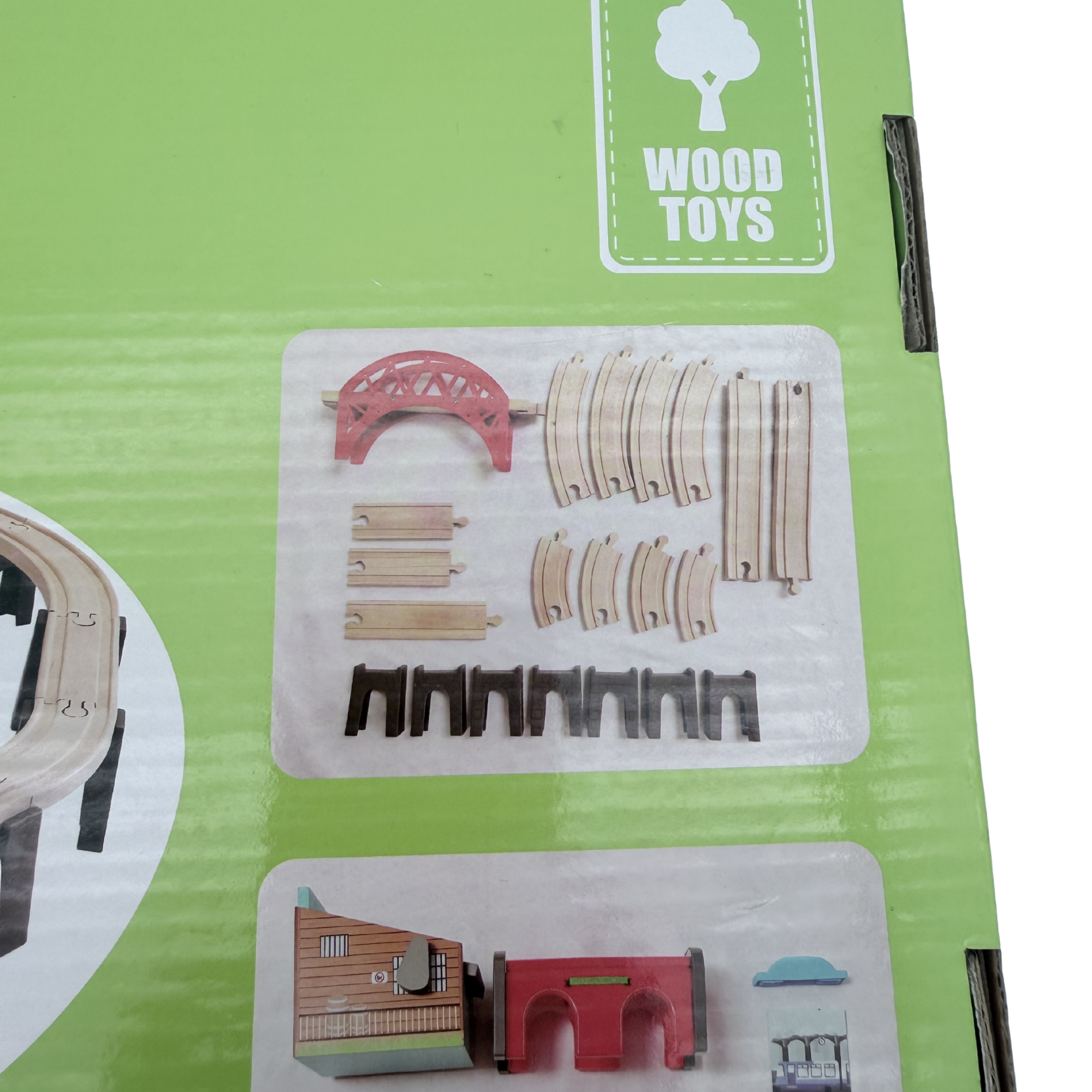 Circuit de train en bois Kinderplay Green Series — 69 pièces