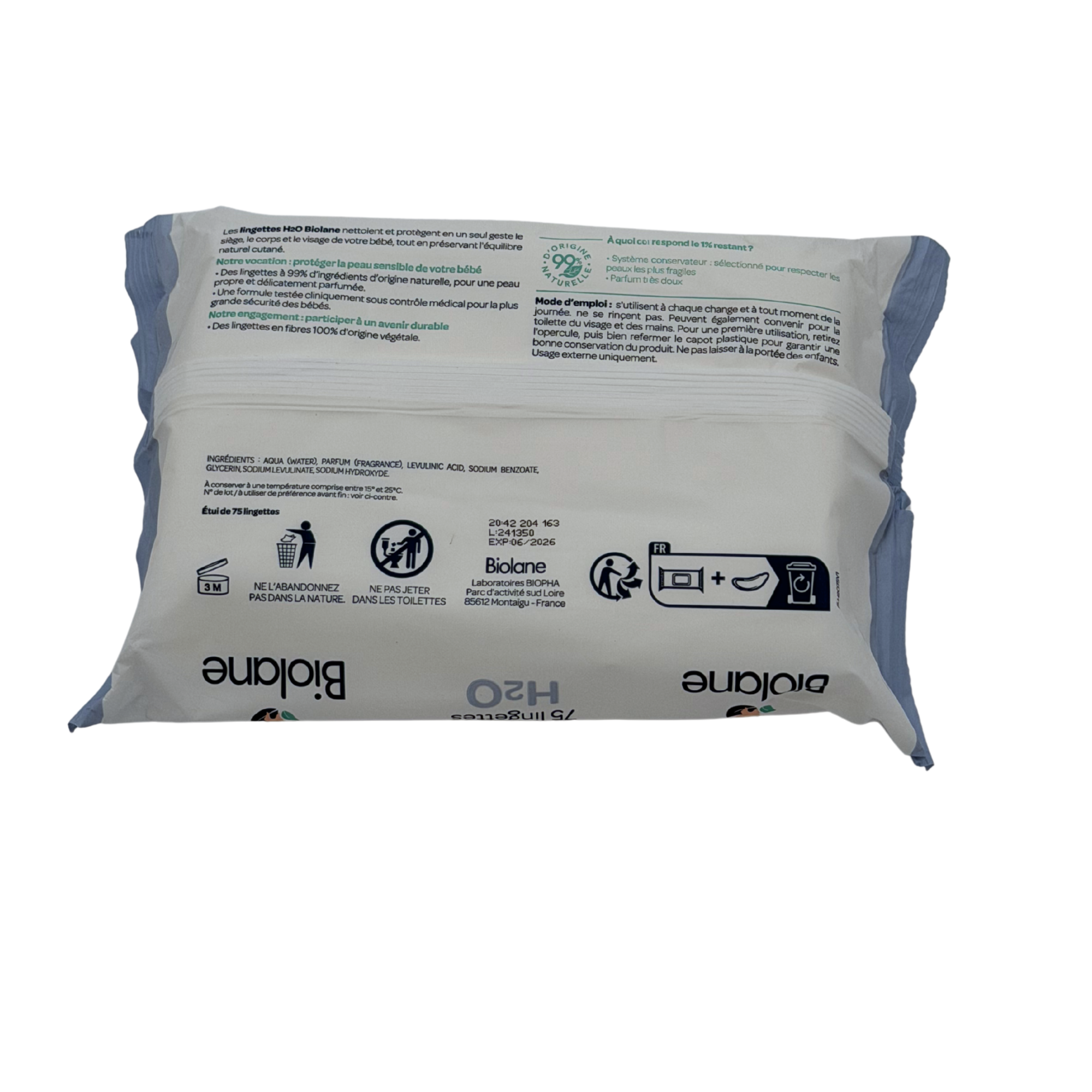 Paquet de 75 lingettes H2O