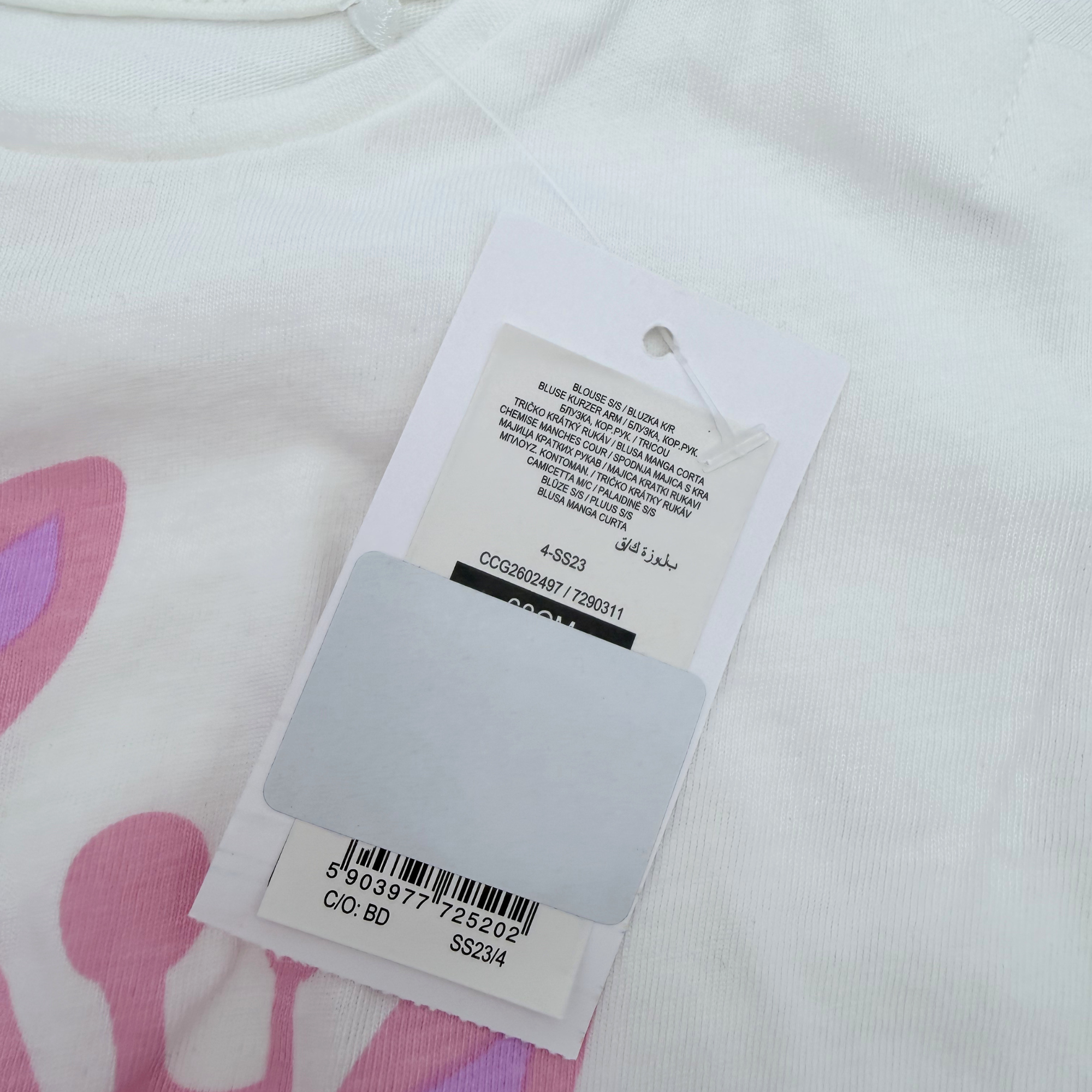 T-shirt bébé blanc girafes roses — 6-9 mois