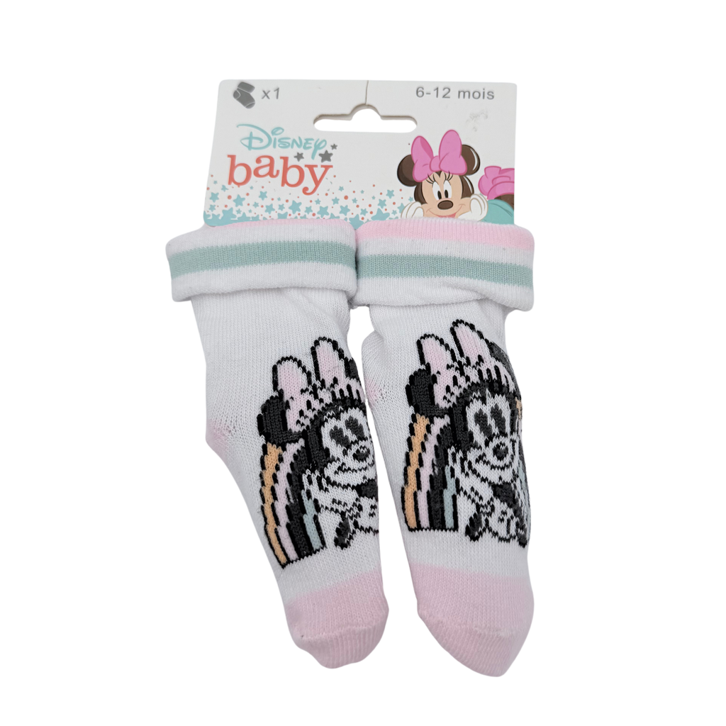 Chaussettes Minnie Mouse blanches et roses – 6/12 mois