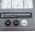 Lot de 3 langes en mousseline – 70 x 70 cm