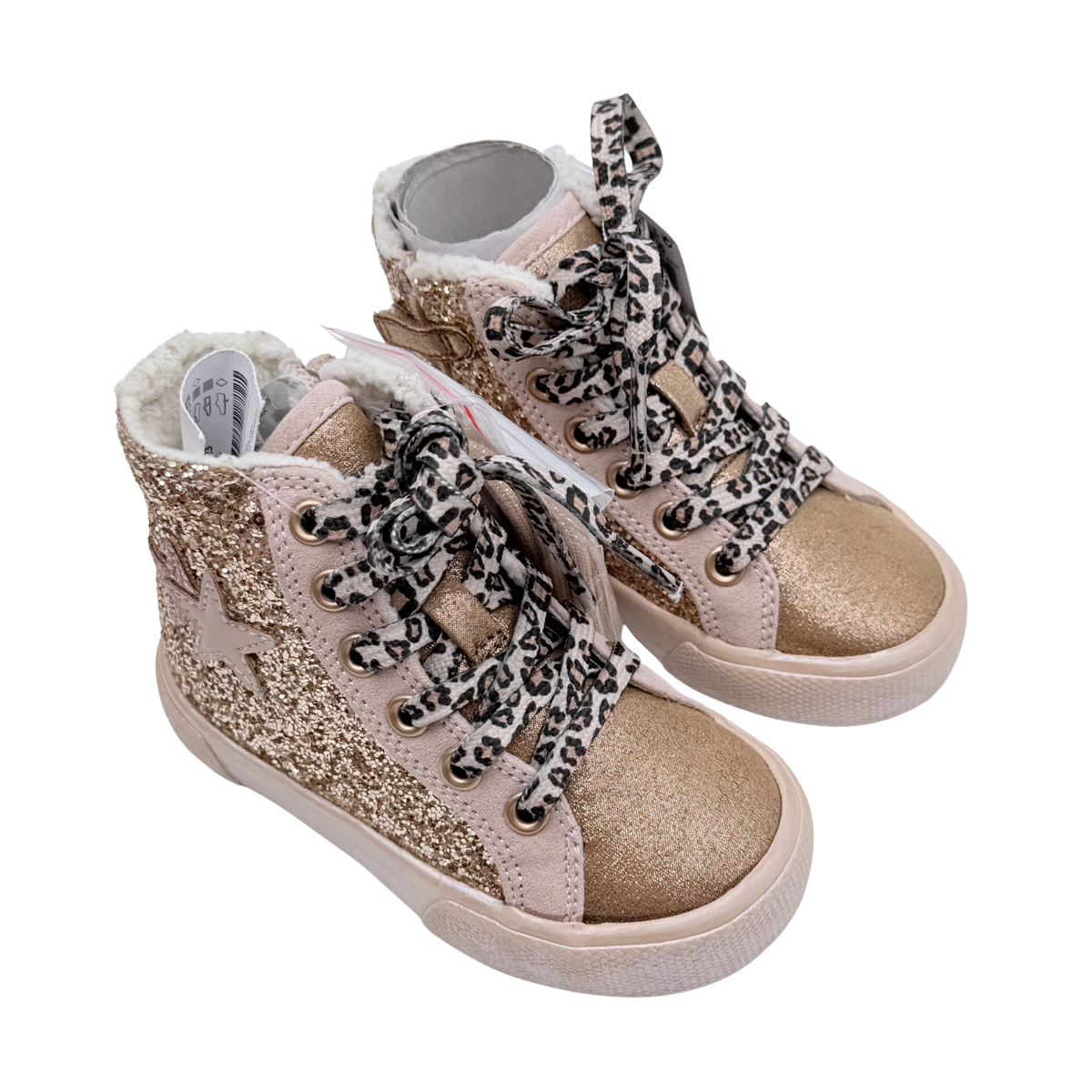 Baskets montantes enfant rose poudré et doré pailleté - 23