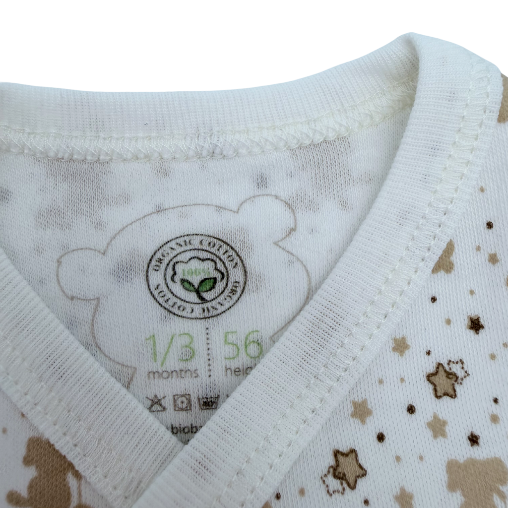 Body cache-cœur bébé bio imprimé oursons et étoiles — 1-3 mois