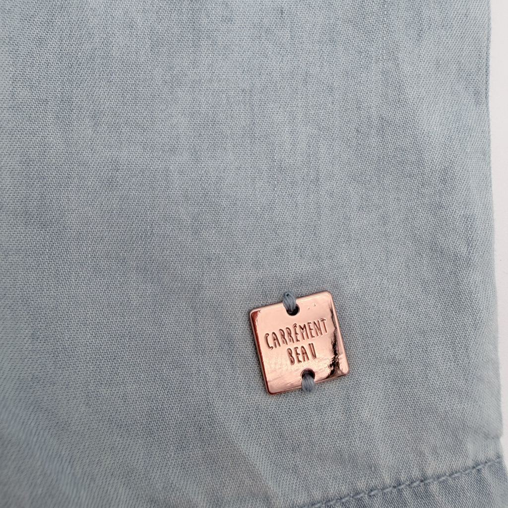 Combishort denim brodé fleurs — 9 mois