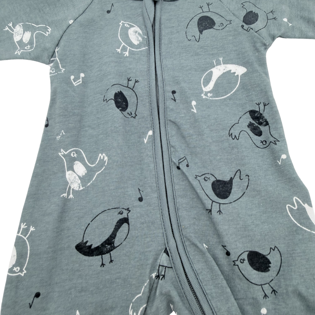 Pyjama zippé gris imprimé oiseaux — 1 mois