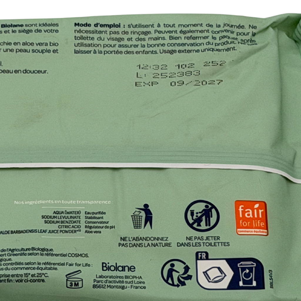 Paquet de 54 lingettes à l'eau biologiques