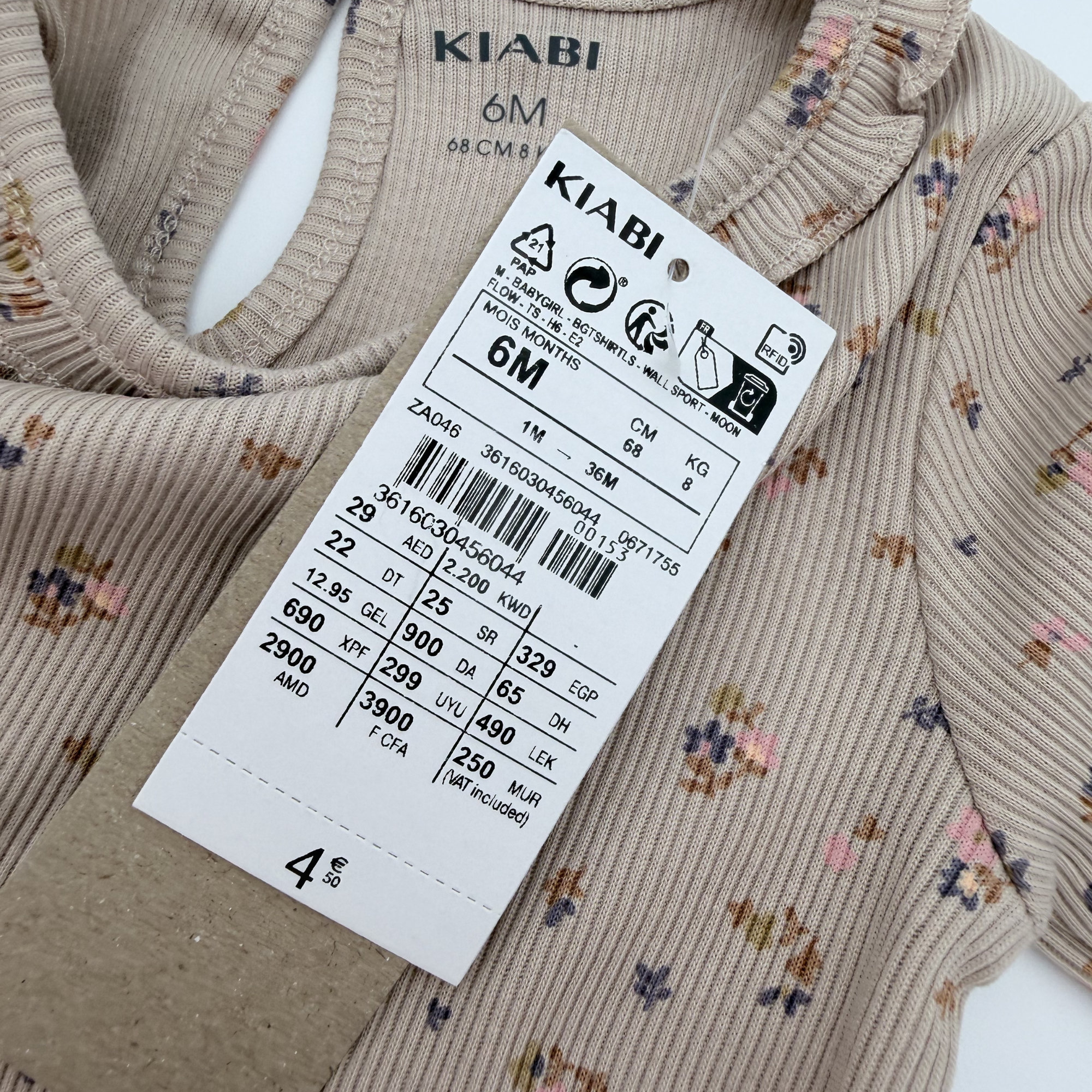 T-shirt manches longues côtelé fleuri — 6 mois