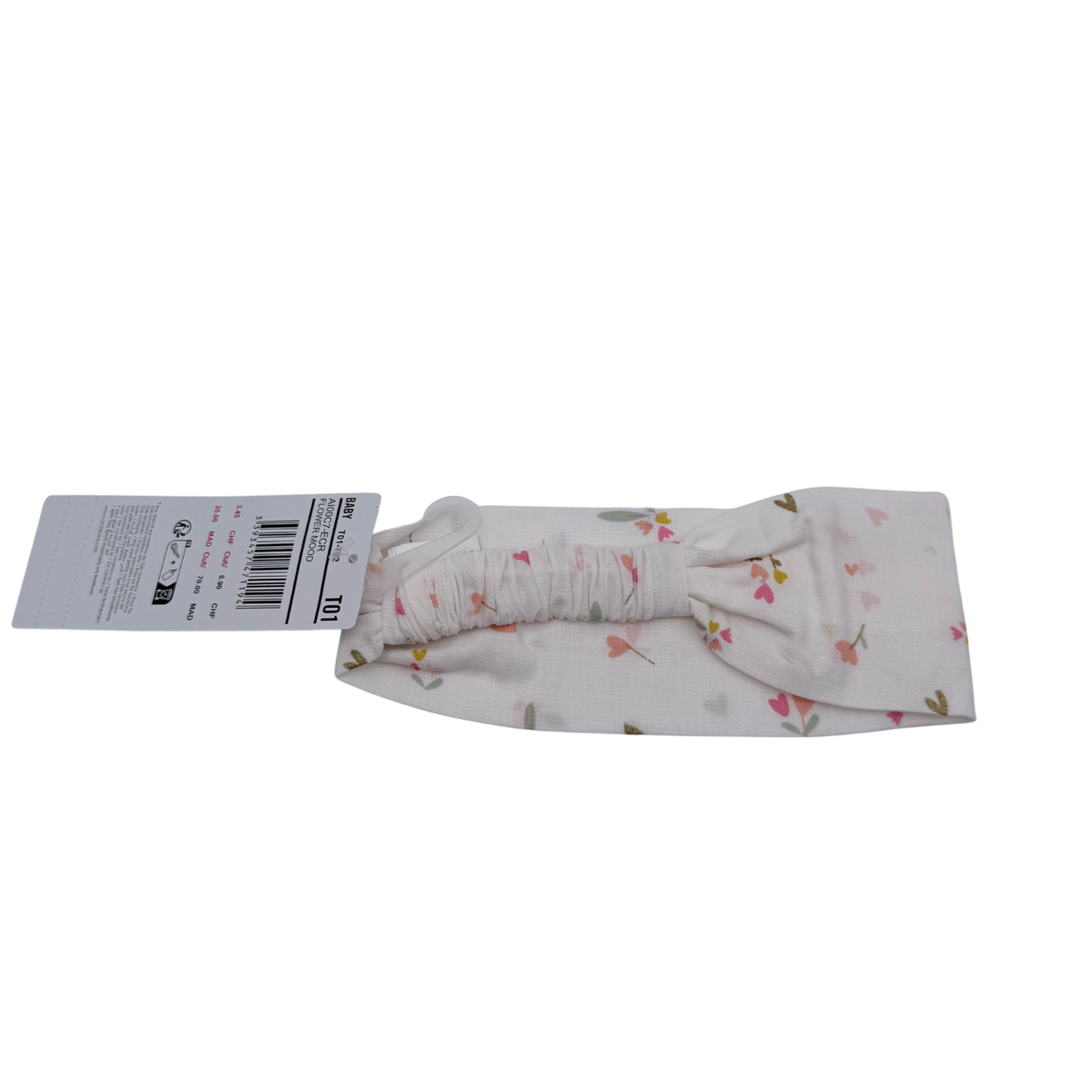 Bandeau blanc à imprimé fleuri et cœurs - taille unique